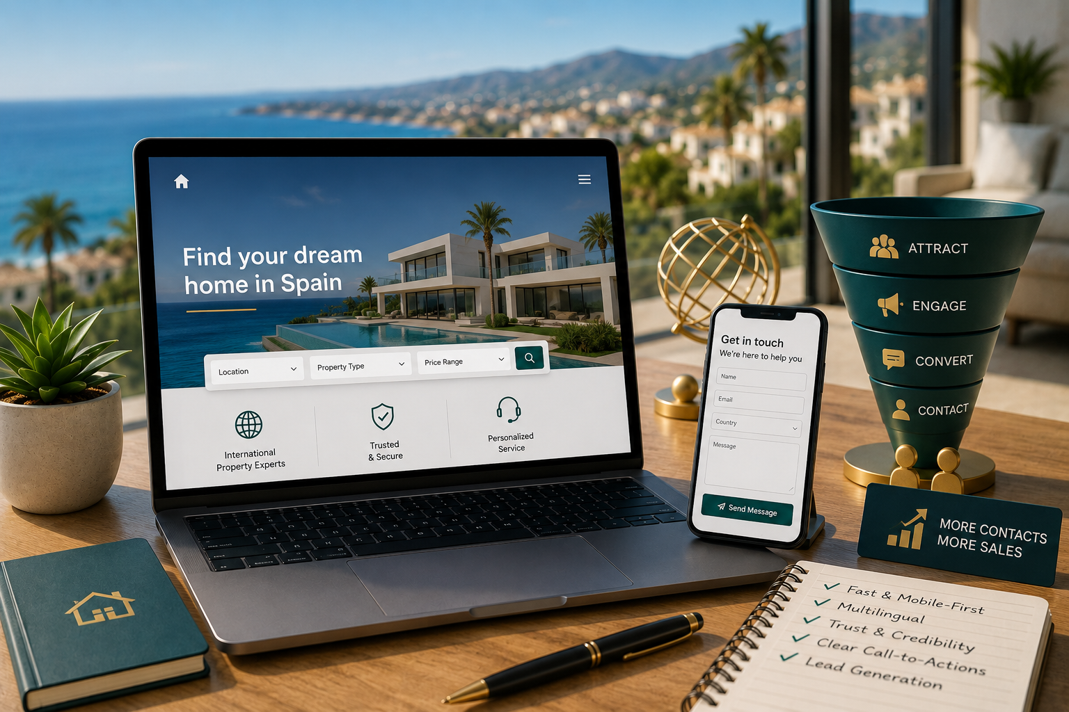 Cómo crear una web inmobiliaria que convierta tráfico internacional en contactos
