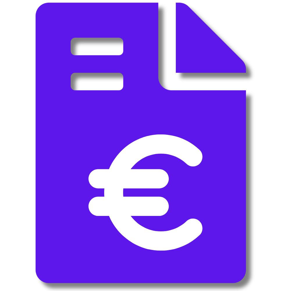 Icono de factura profesional con símbolo del euro