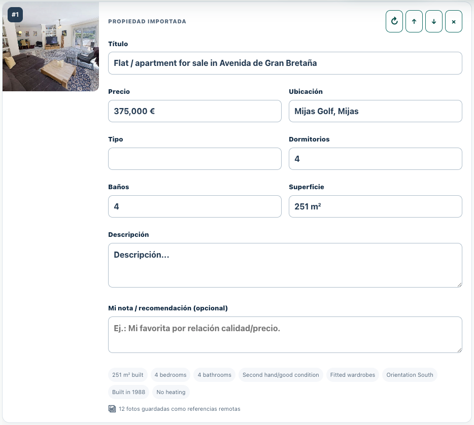 Immobilieneditor von RealtorList mit Preis, Lage, Schlafzimmern, Bädern, Fläche und Merkmalen